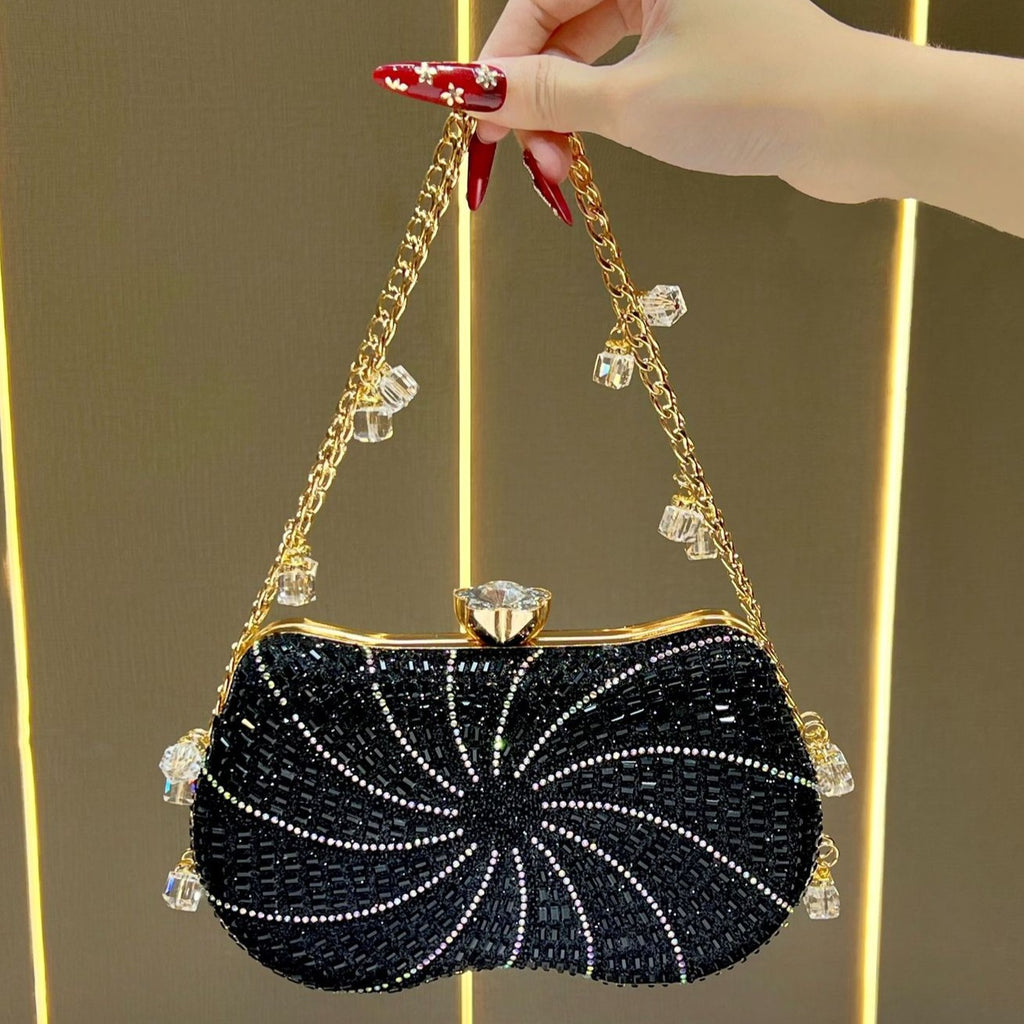 Crystal Clutch Bag with Beaded Chain Strap