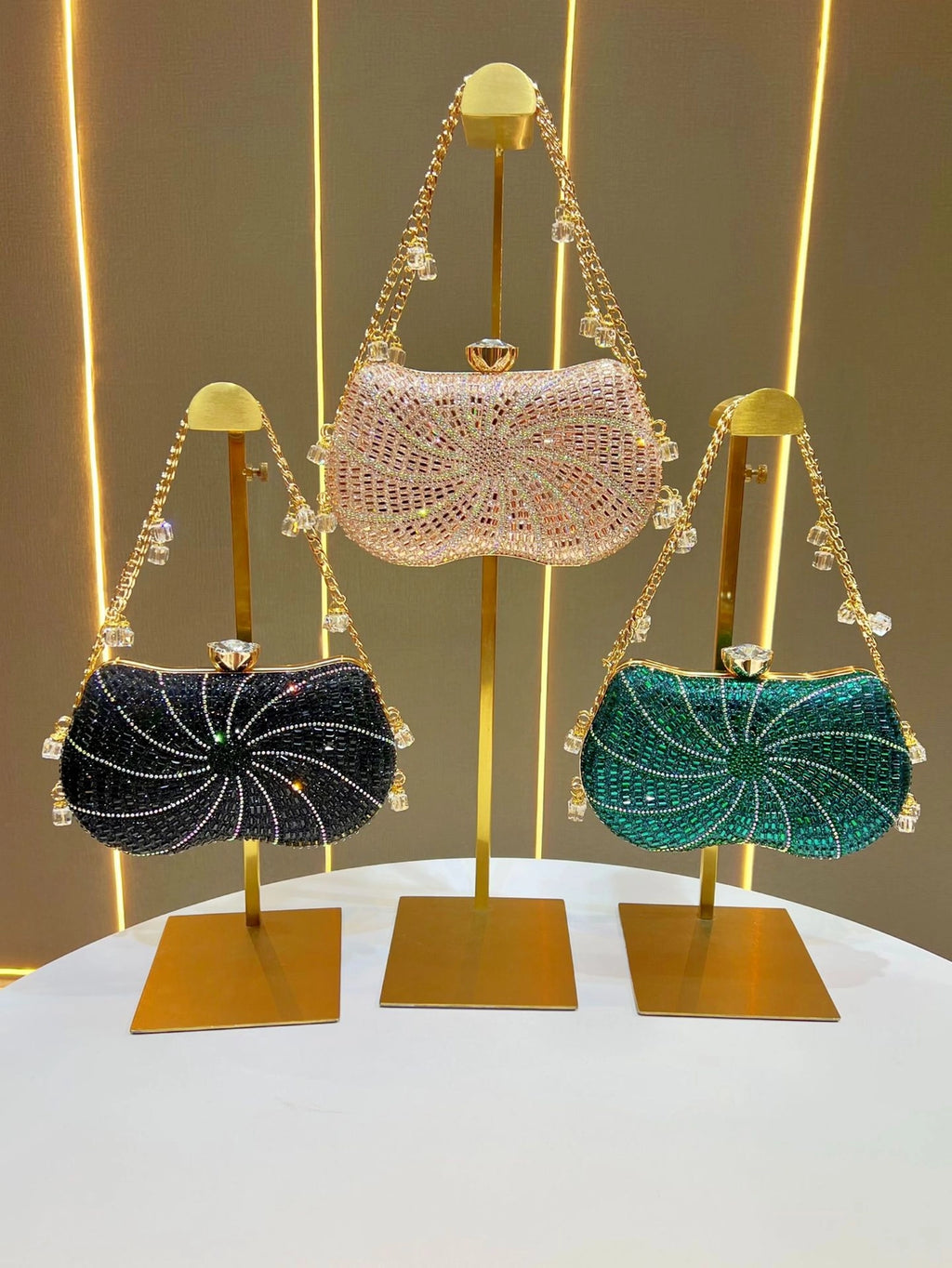 Crystal Clutch Bag with Beaded Chain Strap