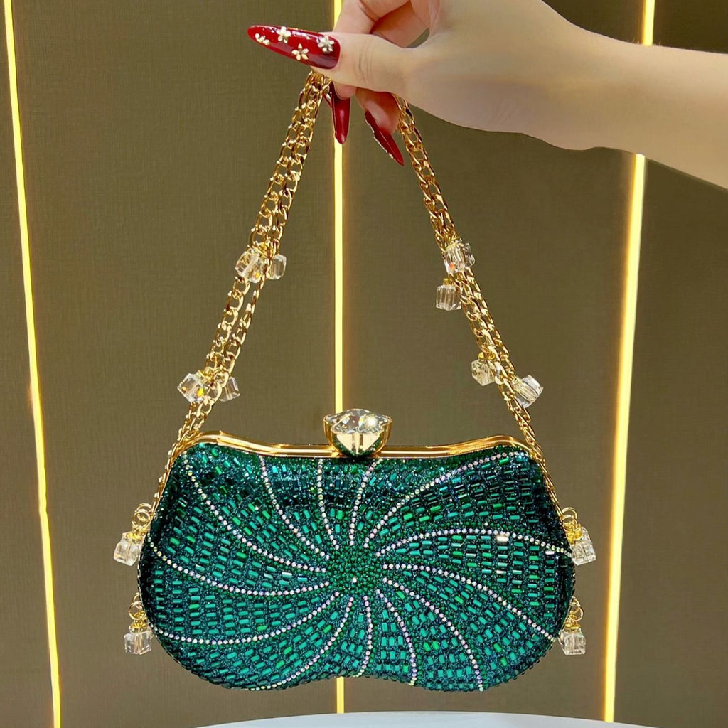 Crystal Clutch Bag with Beaded Chain Strap
