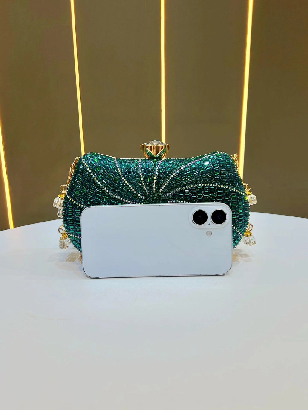 Crystal Clutch Bag with Beaded Chain Strap