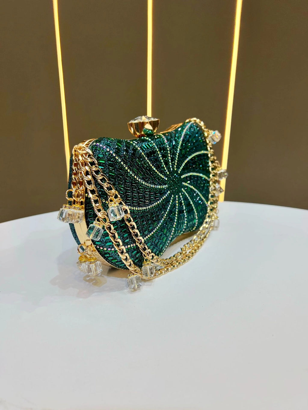 Crystal Clutch Bag with Beaded Chain Strap