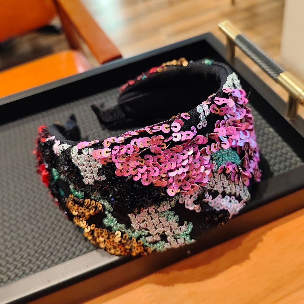 Deluxe Embroidered Sequin Wide Headband