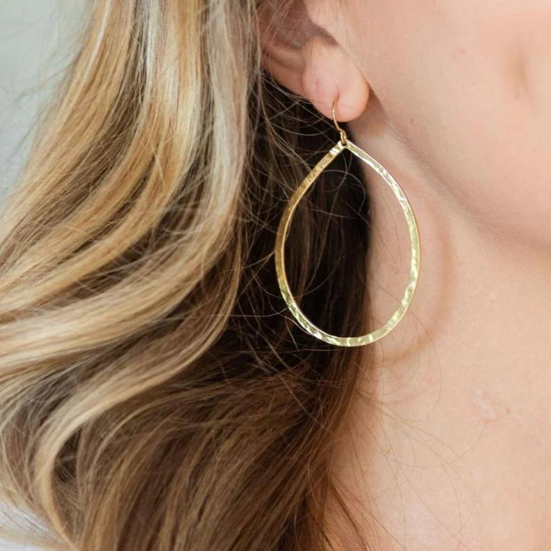 Large Lightly Hammered Open Teardrop Earrings