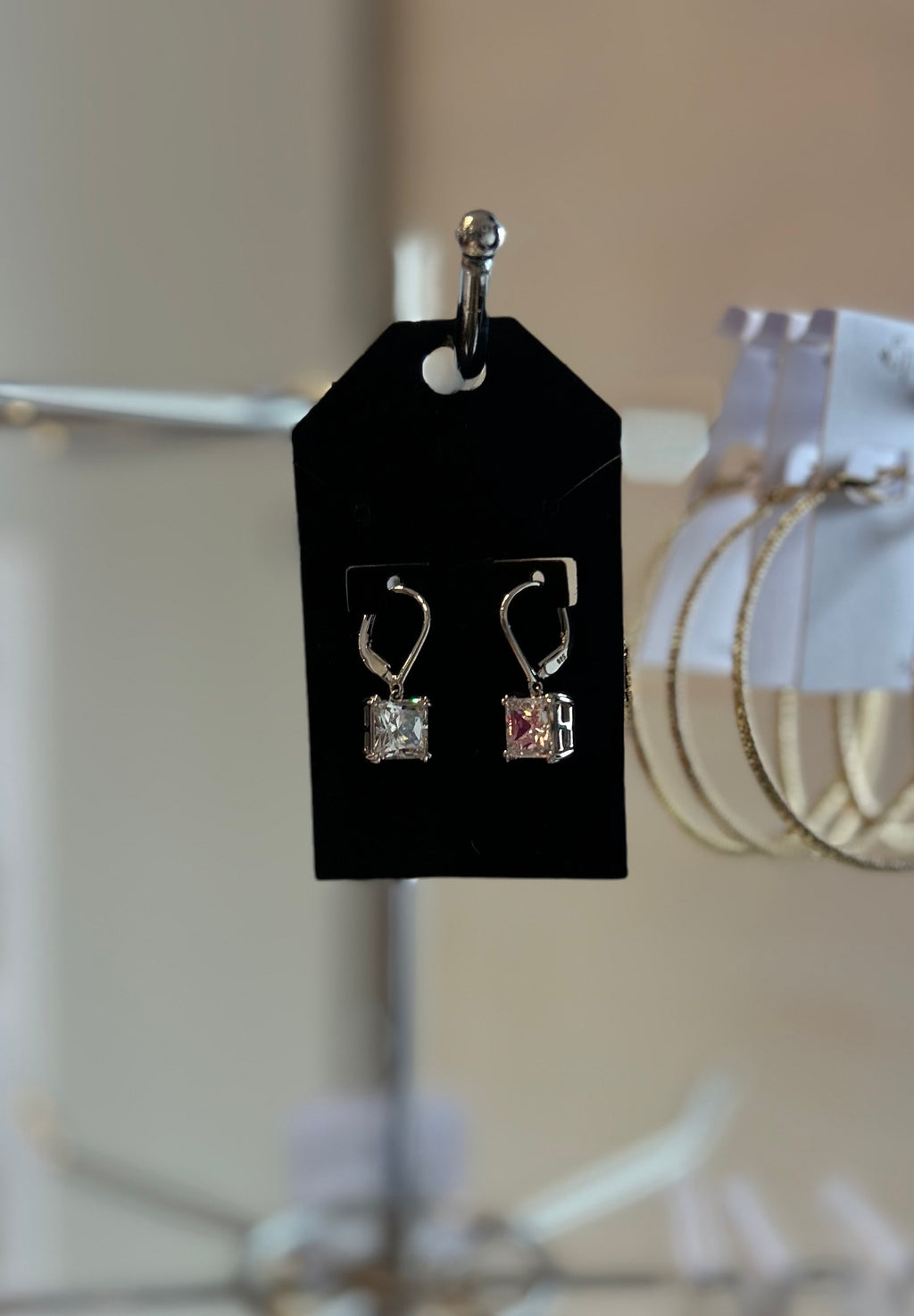 Princess Cut Cubic Zirconia Dangle Leverback Earrings