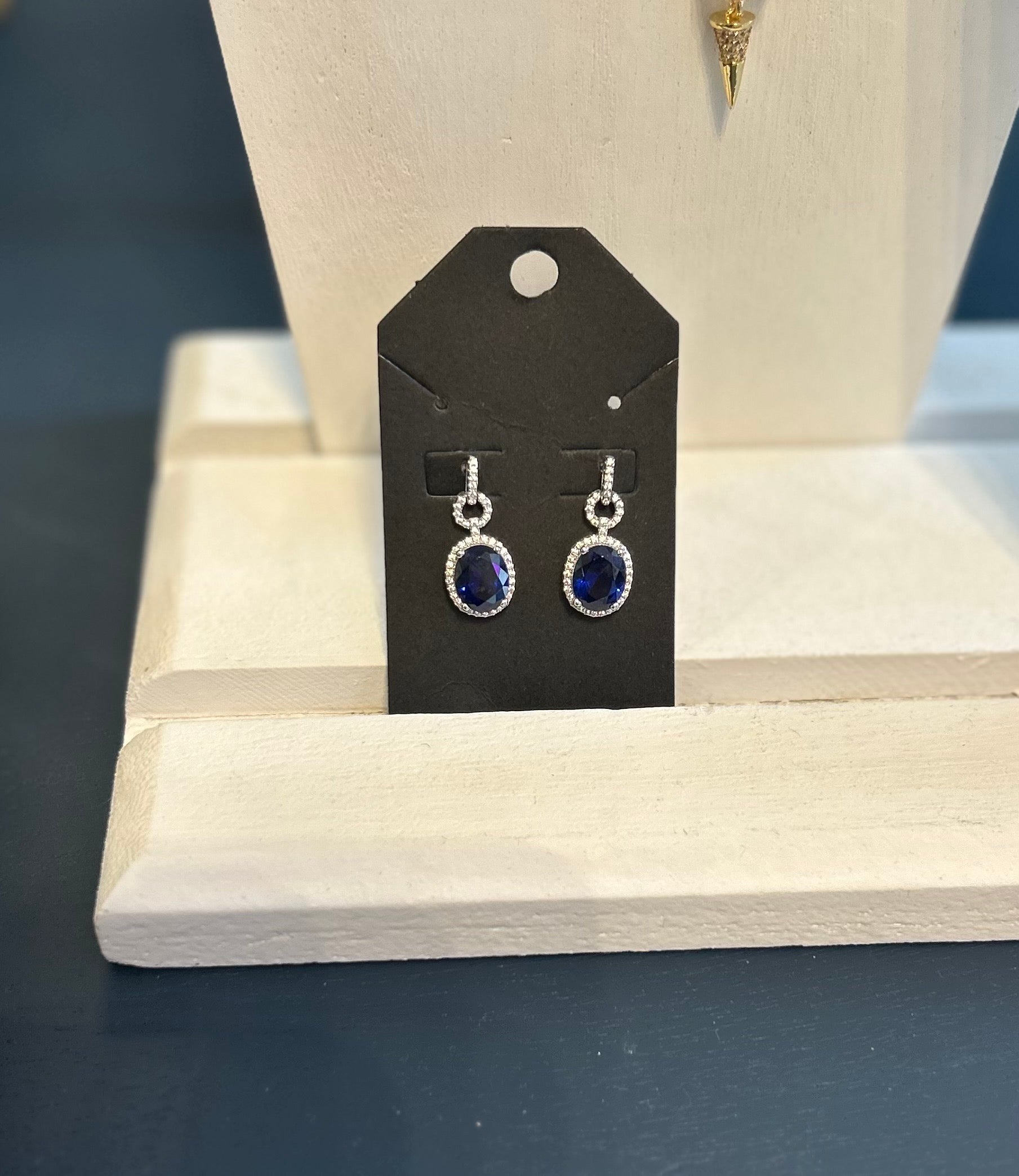 Halo Sapphire-Blue Cubic Zirconia Dangle Earring