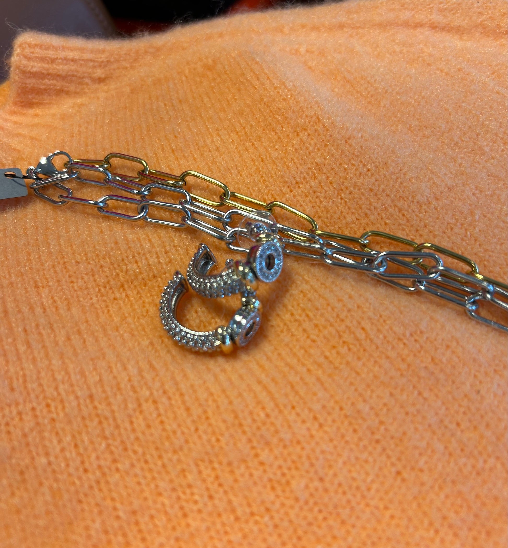 Two-Tone Pave Huggie Hoop Earrings