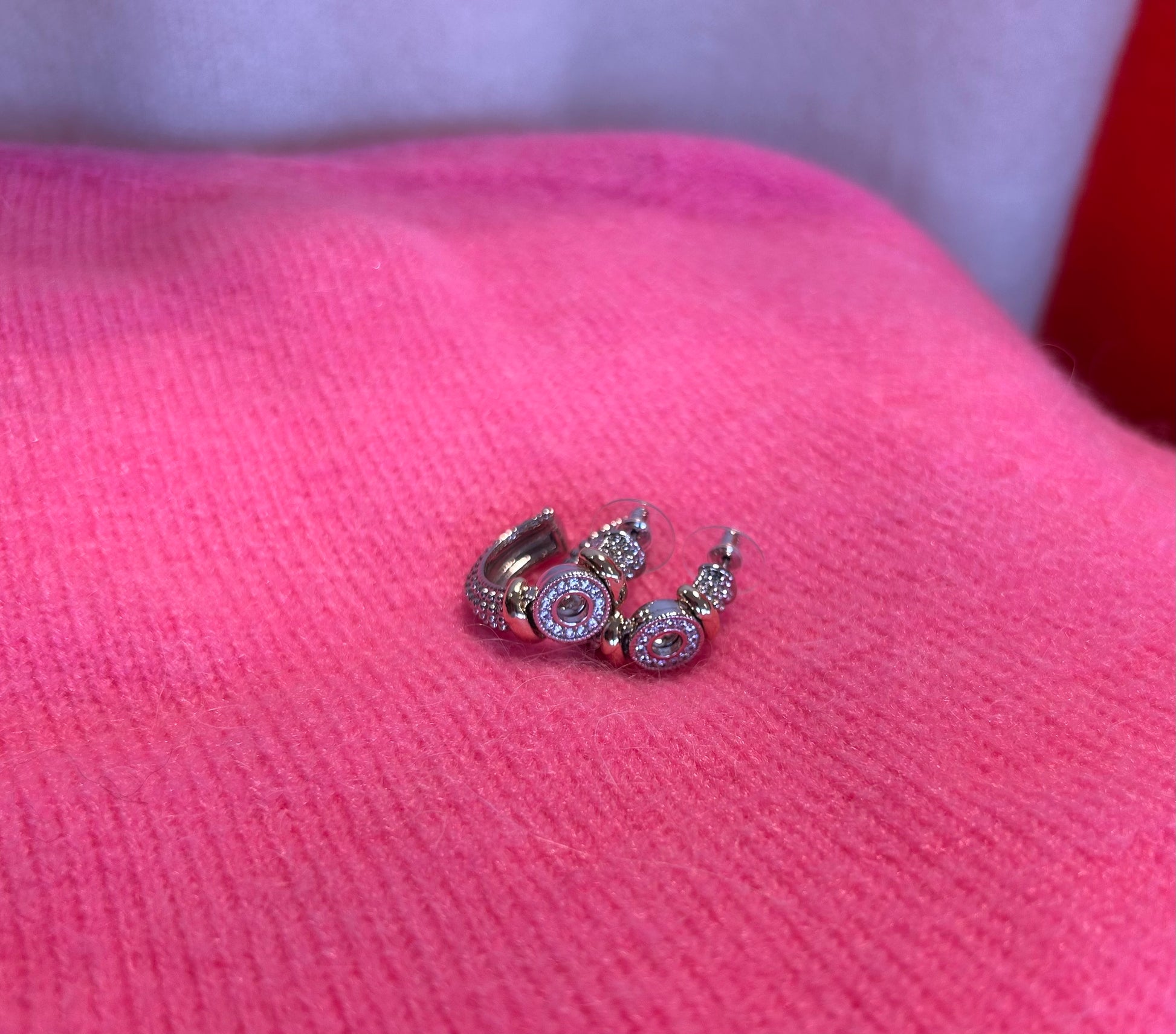 Two-Tone Pave Huggie Hoop Earrings