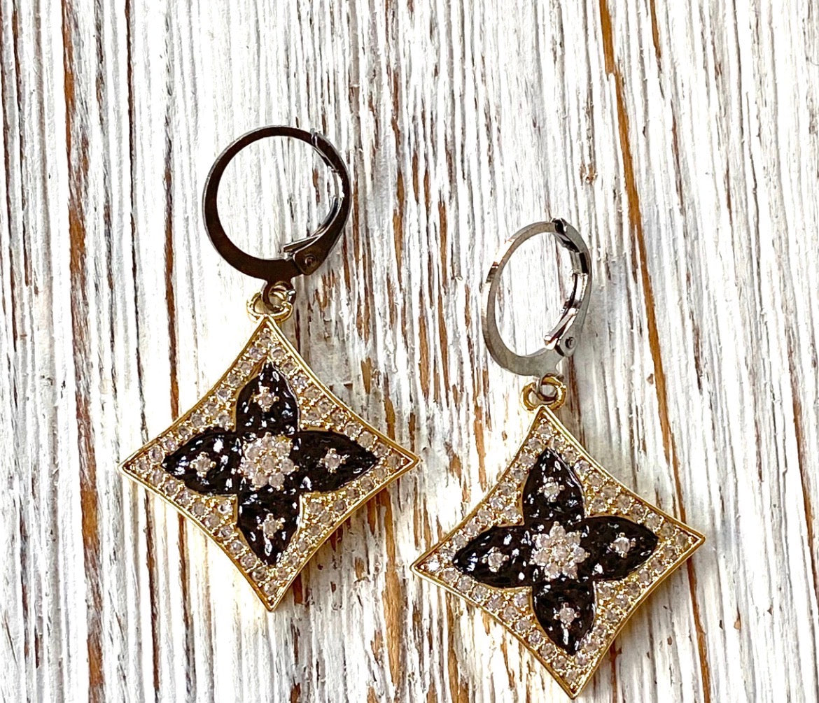 CZ Micro Pave Quatrefoil Flower Earring