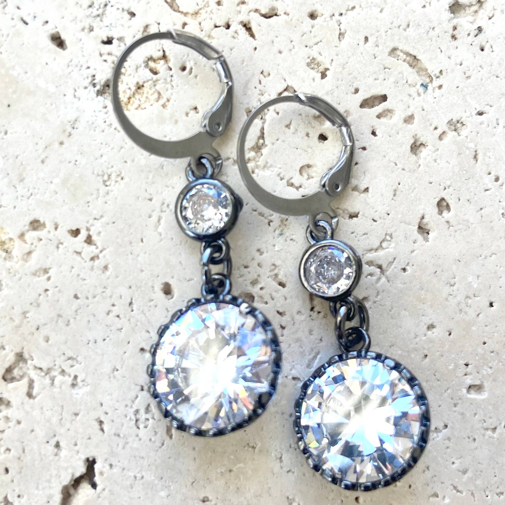 Crystal Gunmetal Drop Earrings