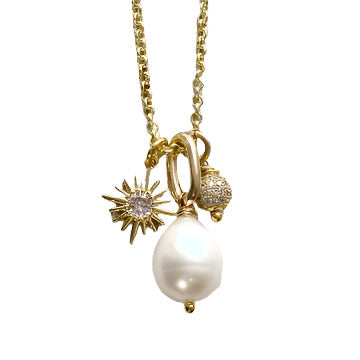 Fresh Water Pearl, Sun, Micro Pave Necklace