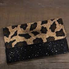 Animal Print Beaded Clutch