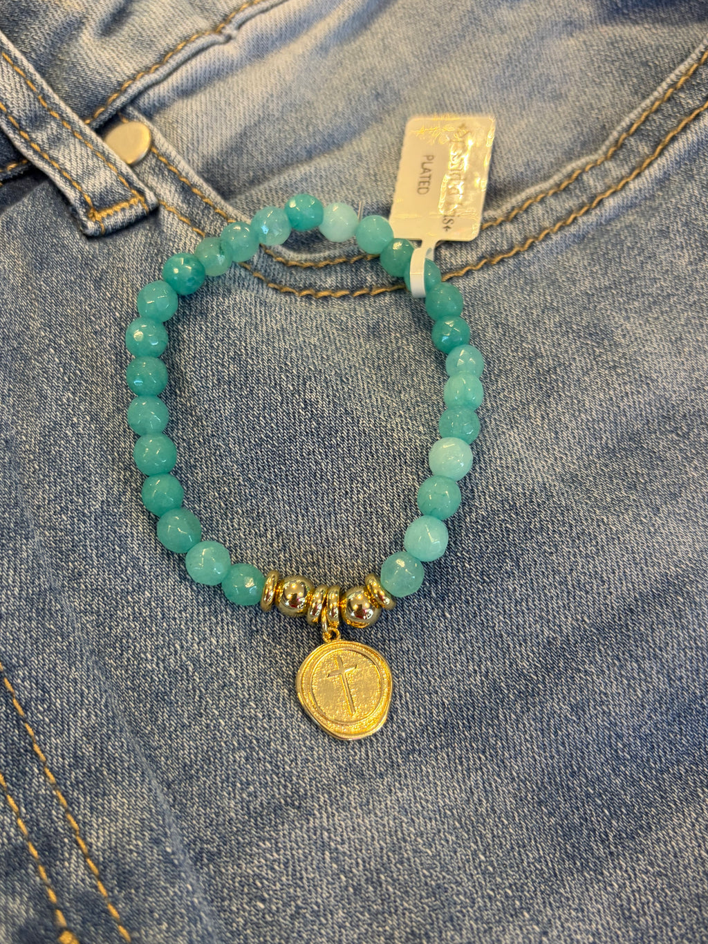 Splendid Iris Cross Charm Bracelet