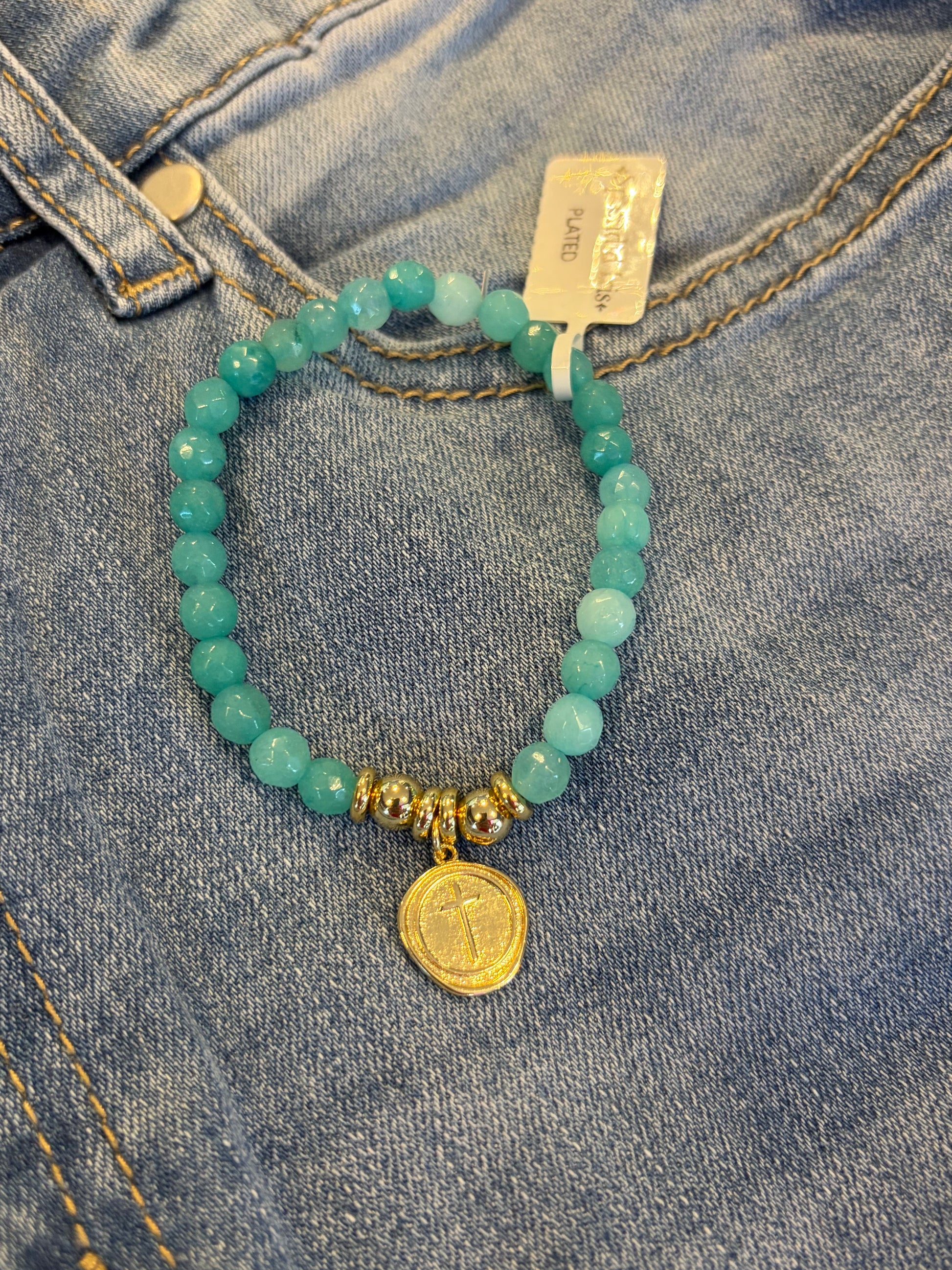 Splendid Iris Cross Charm Bracelet