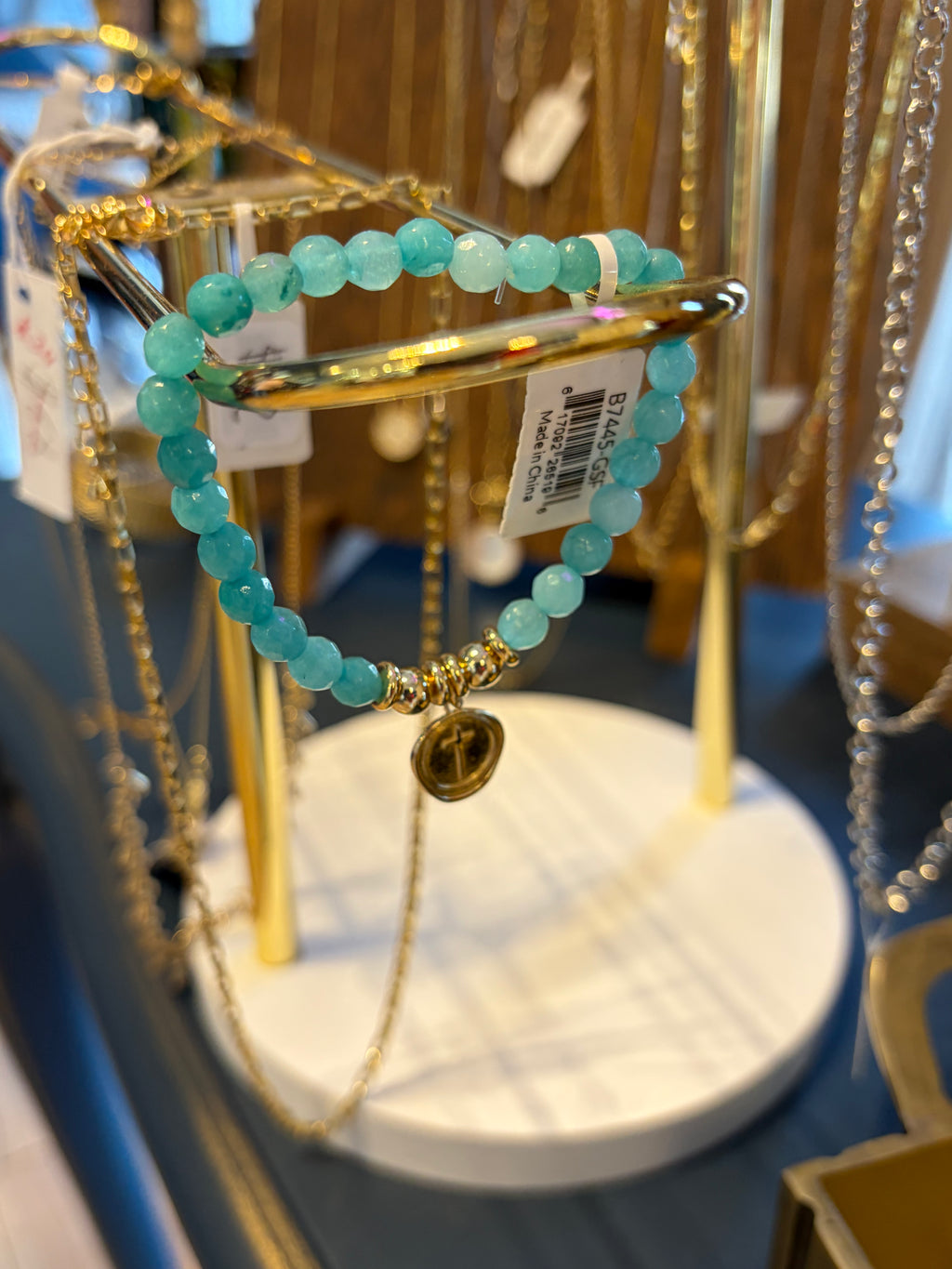 Splendid Iris Cross Charm Bracelet