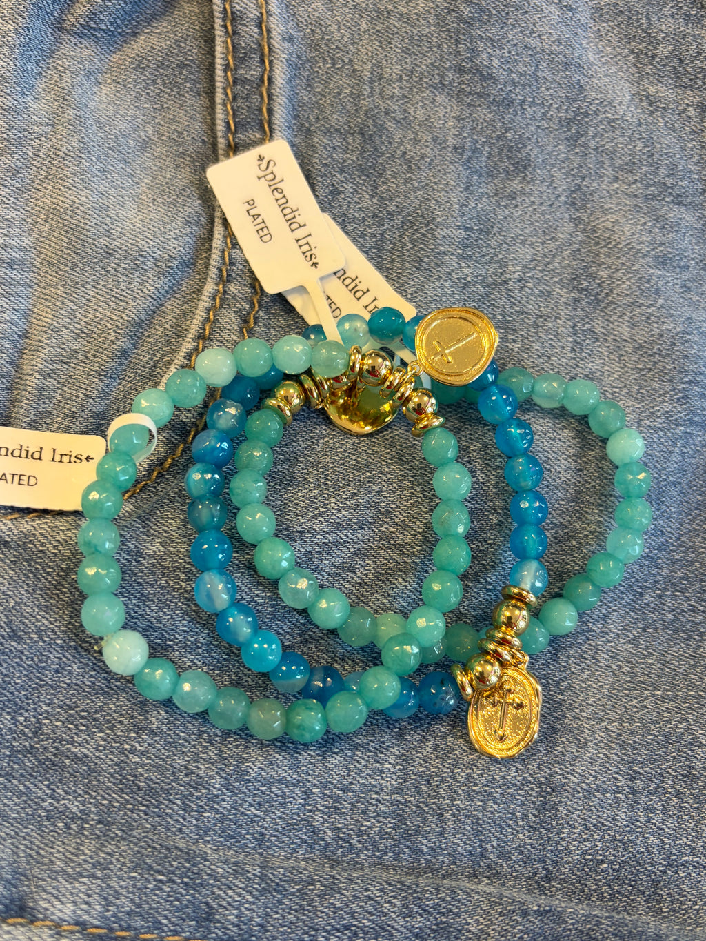 Splendid Iris Cross Charm Bracelet