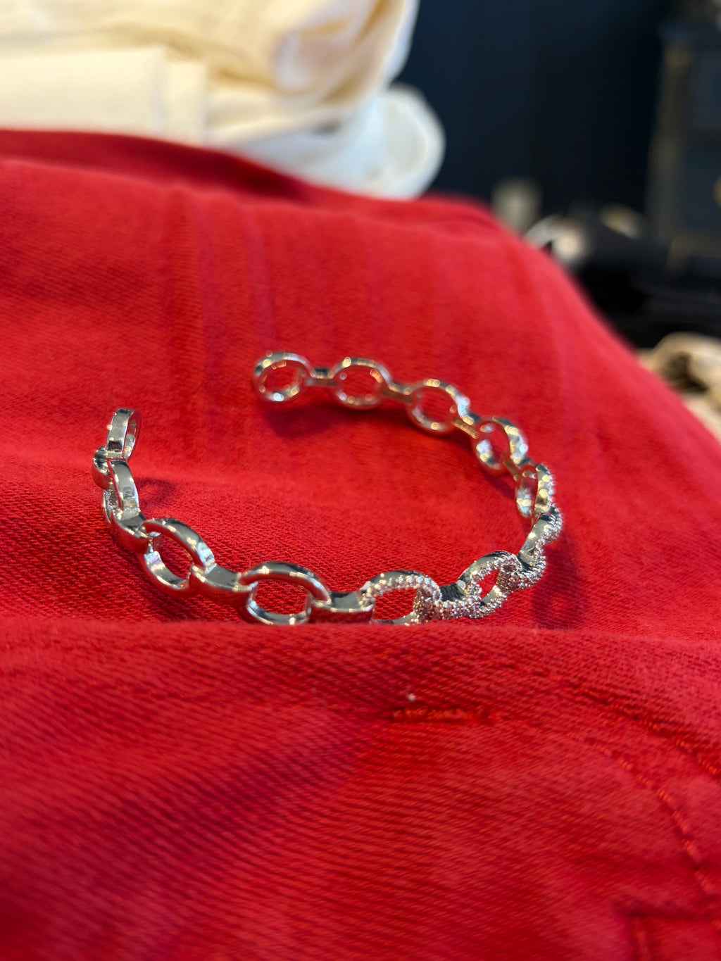 Pave Round Stone Cuff Bracelet