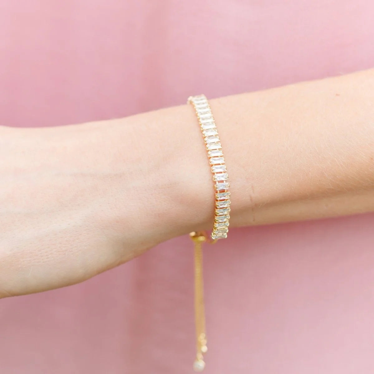 Baguette Faux Diamond Pulley Bracelet