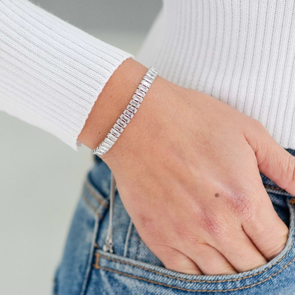 Baguette Faux Diamond Pulley Bracelet