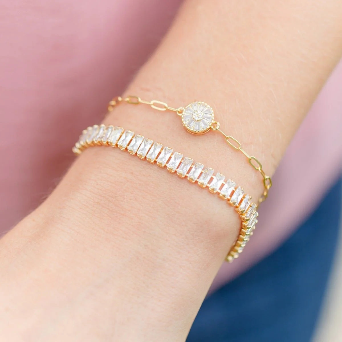 Baguette Faux Diamond Pulley Bracelet