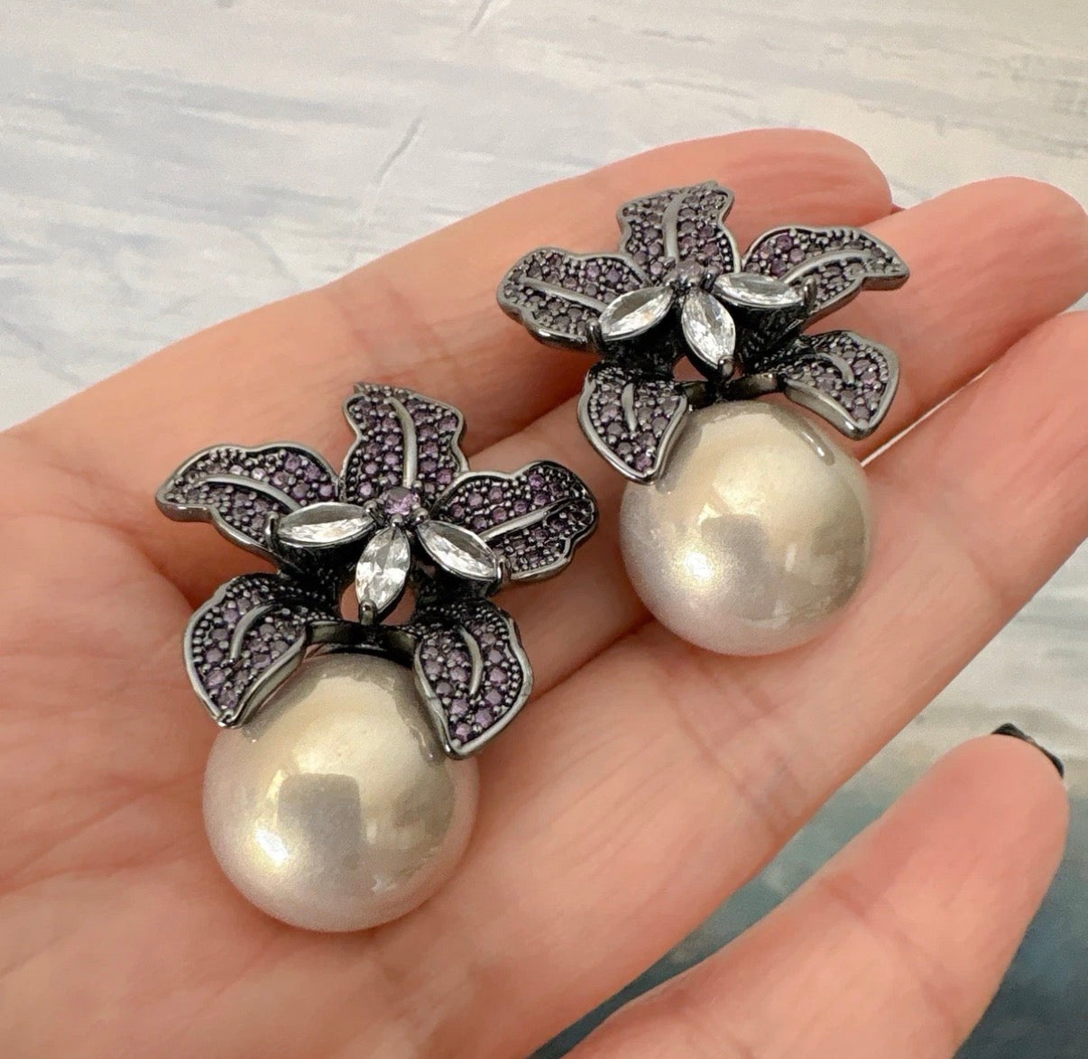 Orchid Pearl Drop Earrings