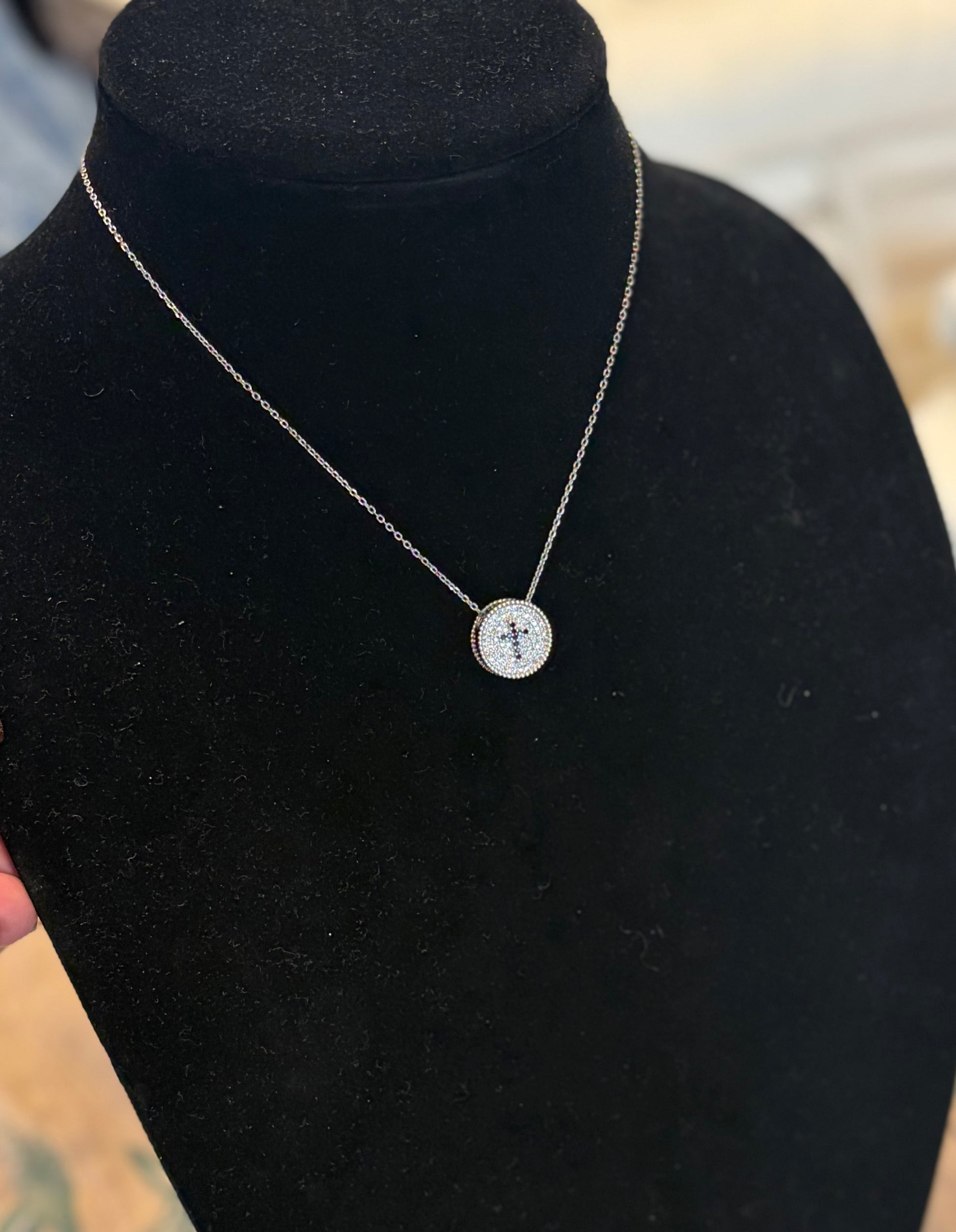 Elevated Coin Pendant Cross Neckkace