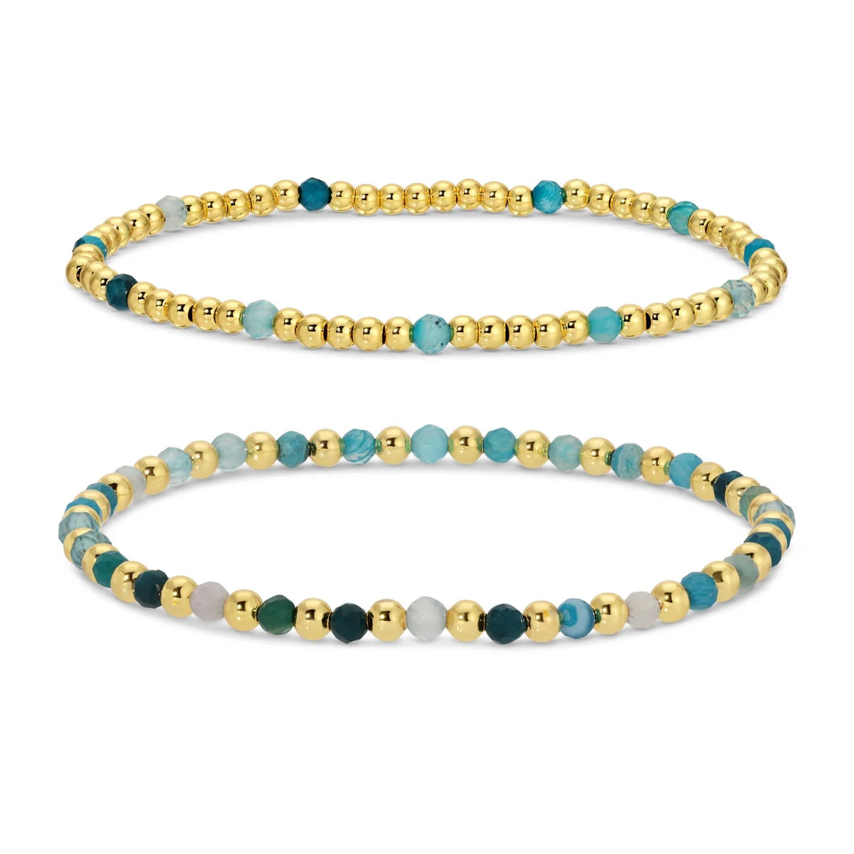 Splendid Iris 3mm Bead and Stone Stretch Bracelets (Set of 2)