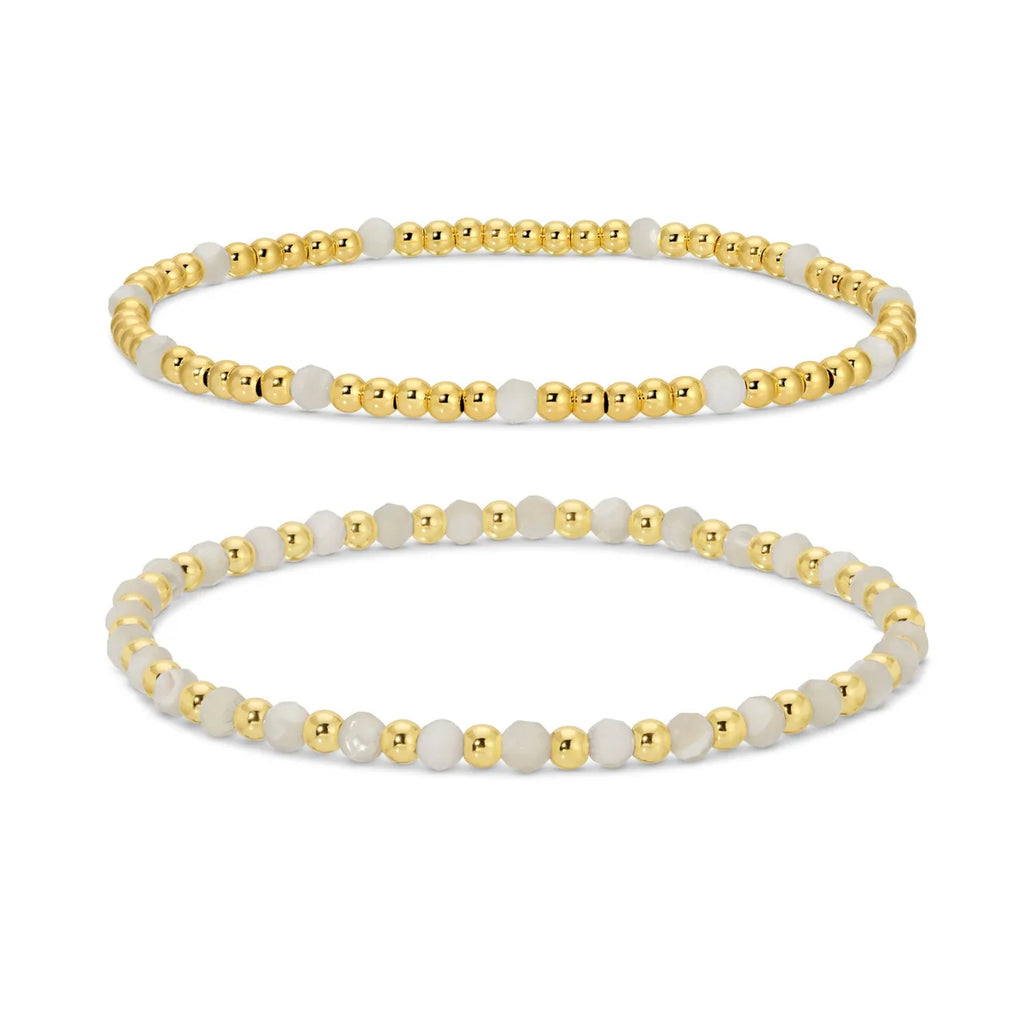 Splendid Iris 3mm Bead and Stone Stretch Bracelets (Set of 2)