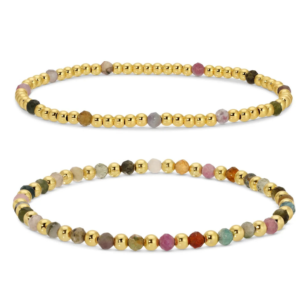 Splendid Iris 3mm Bead and Stone Stretch Bracelets (Set of 2)