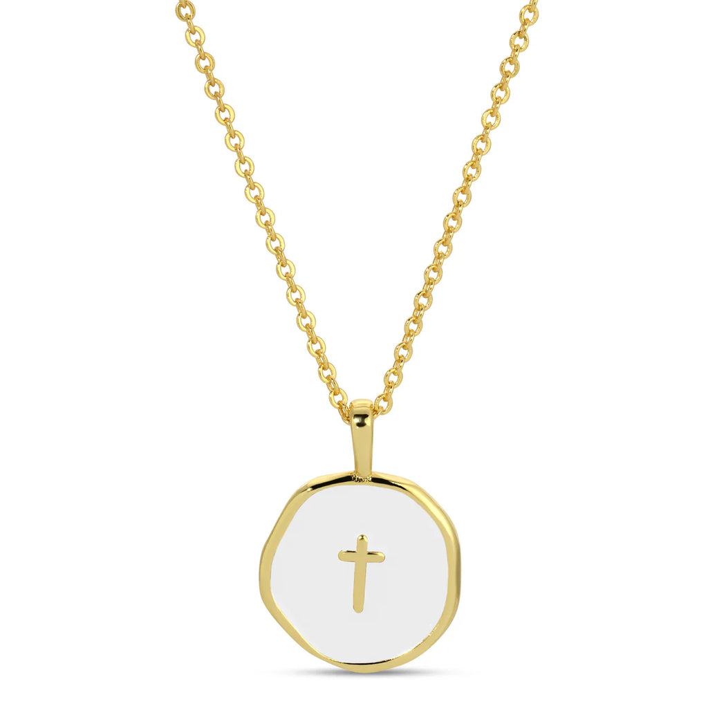 Splendid Iris Round Cross Pendant