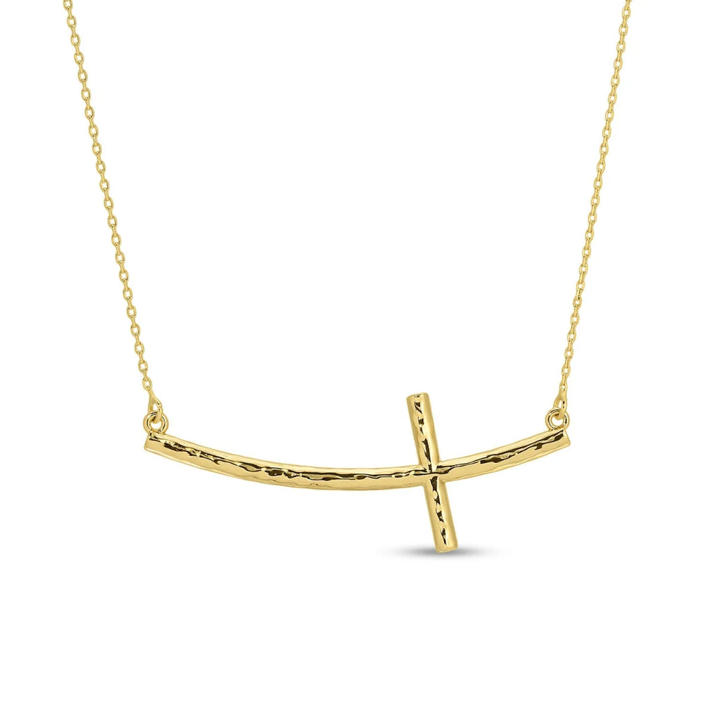 Splendid Iris Lightly Textured Curved Cross Necklace