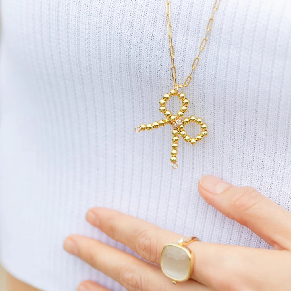 Splendid Iris Long Beaded Bow Necklace