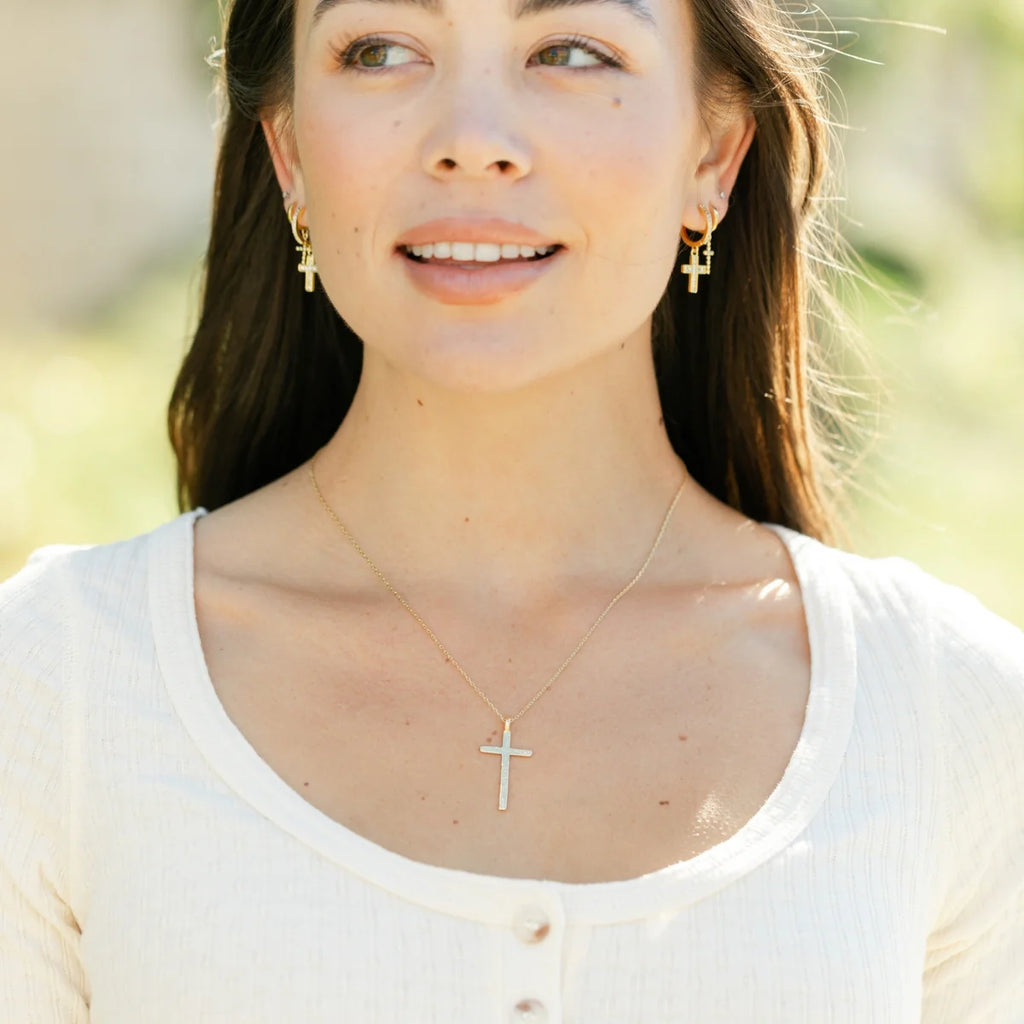 Splendid Iris Gilded Cross Pendant Necklace