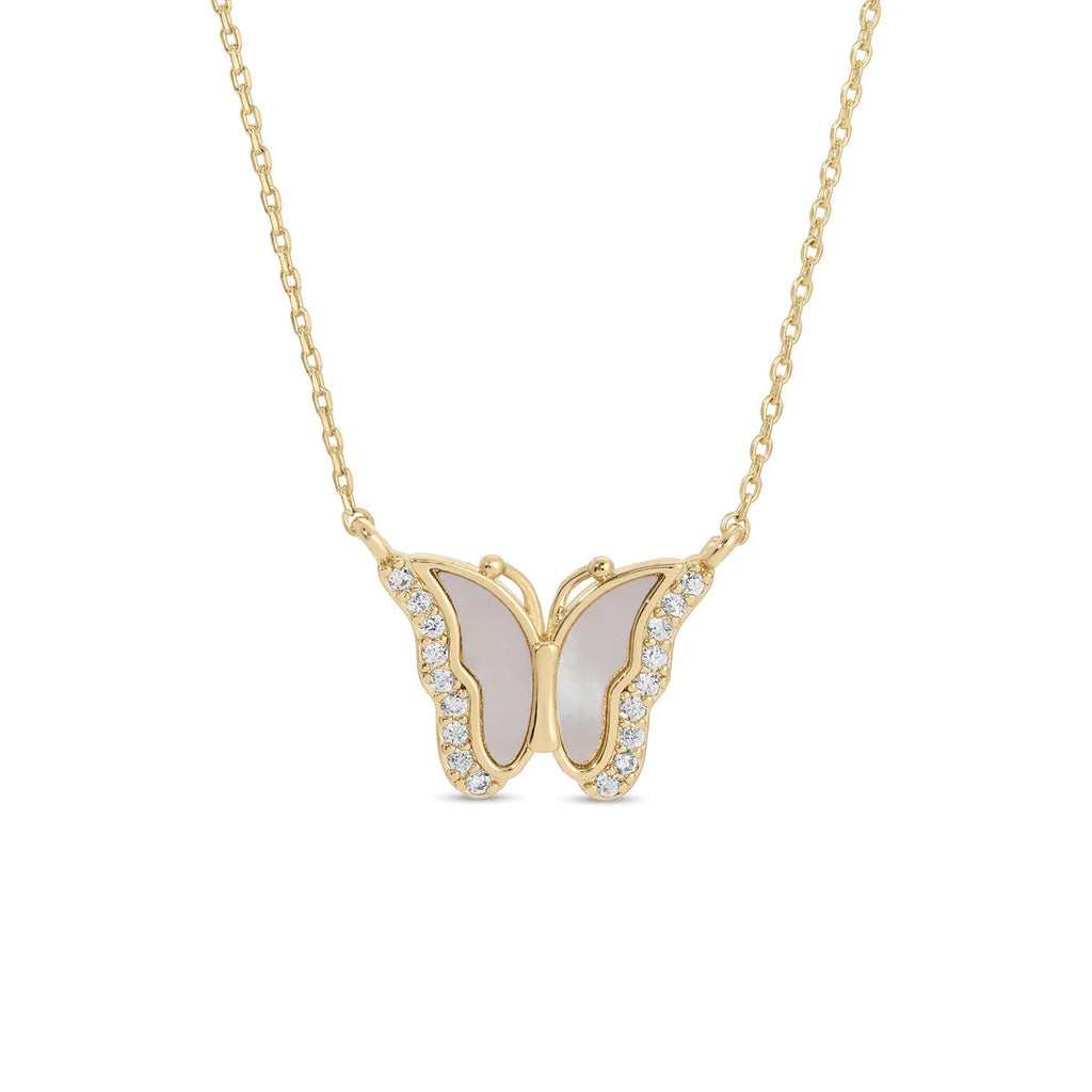 Splendid Iris Sweet Shell Pave Butterfly Necklace