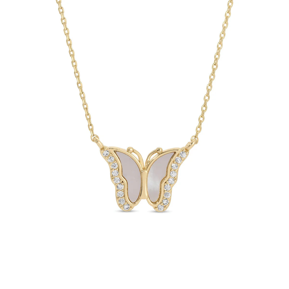 Splendid Iris Sweet Shell Pave Butterfly Necklace