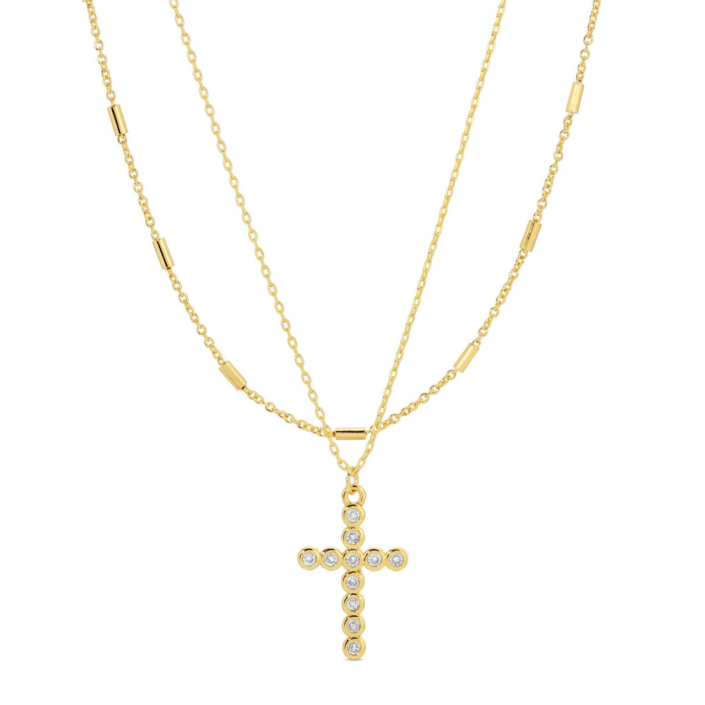 Splendid Iris Layered Cubic Zirconia Cross Necklace