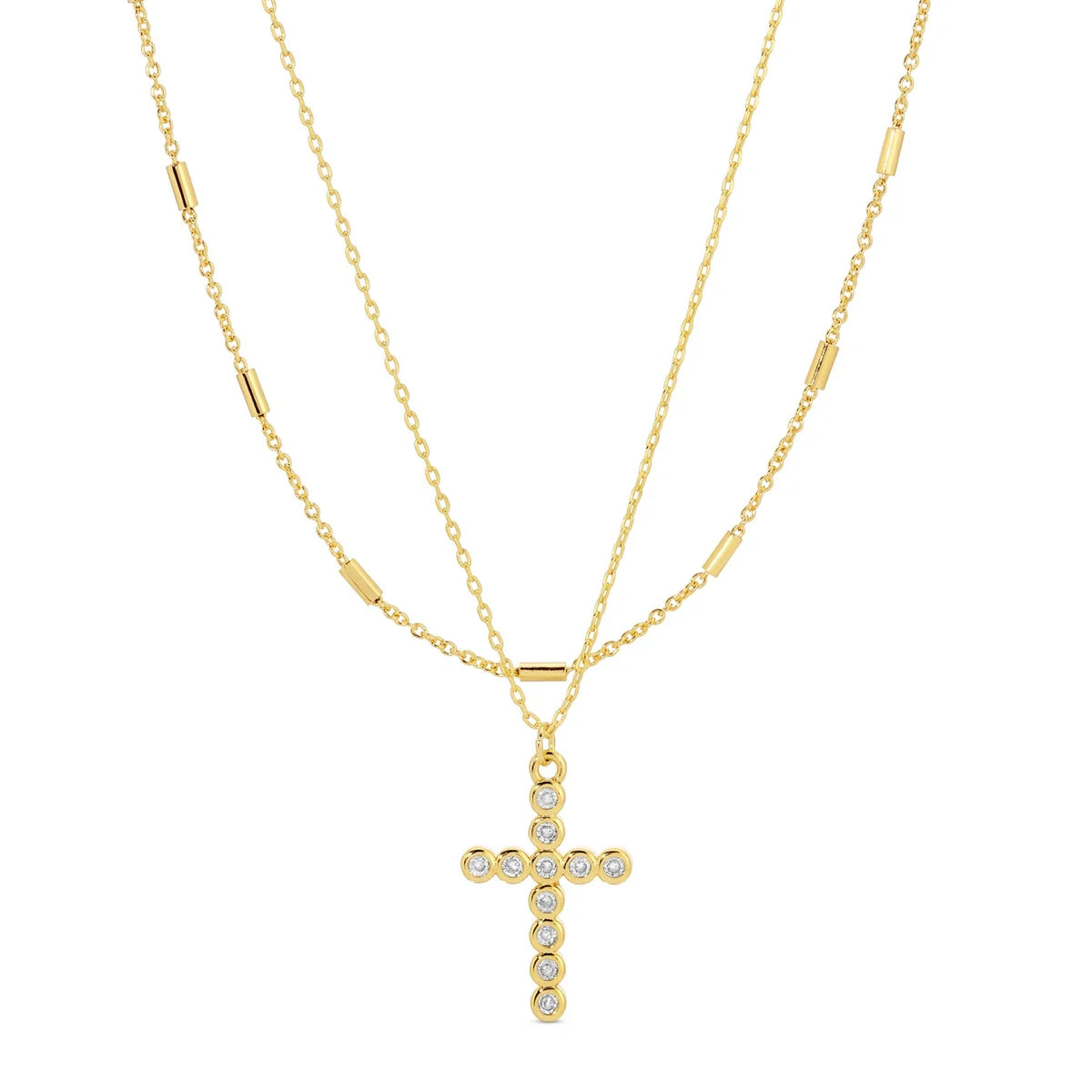 Splendid Iris Layered Cubic Zirconia Cross Necklace