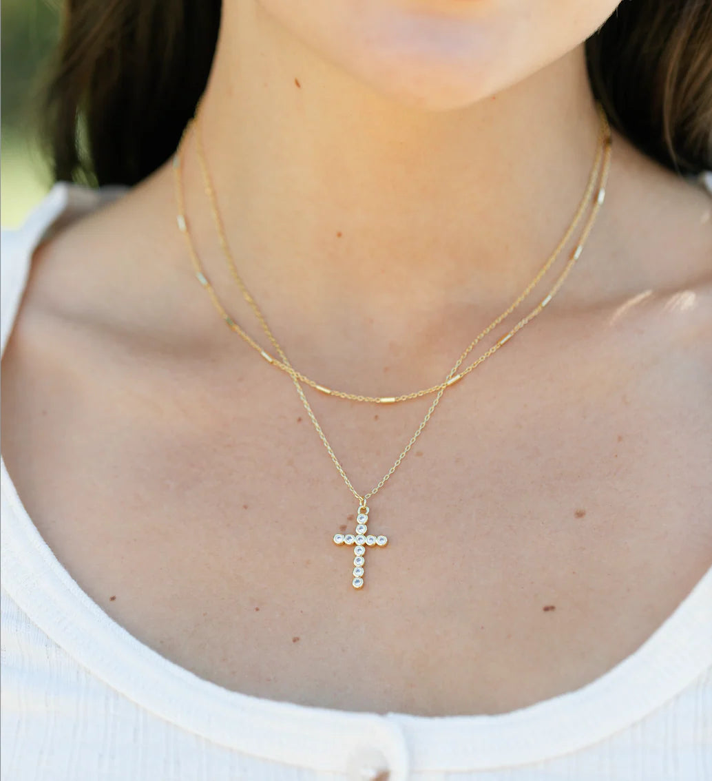 Splendid Iris Layered Cubic Zirconia Cross Necklace