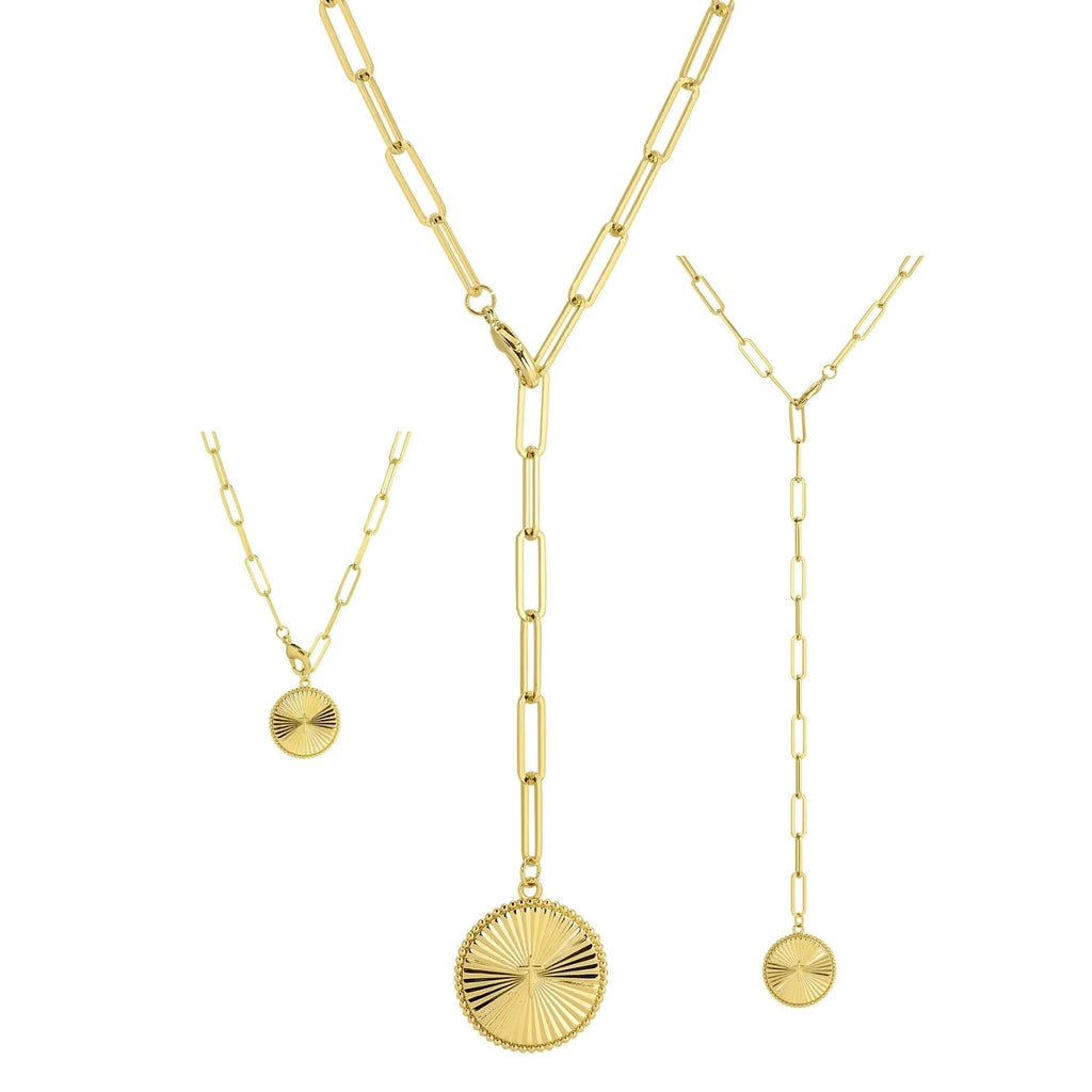 Splendid Iris Adjustable Lariat Cross Accented Pendant Necklace