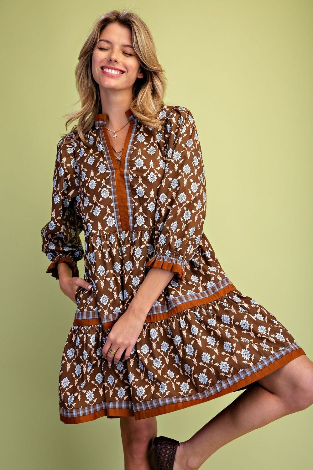 EASEL Floral Printed Cotton Poplin Woven Dress