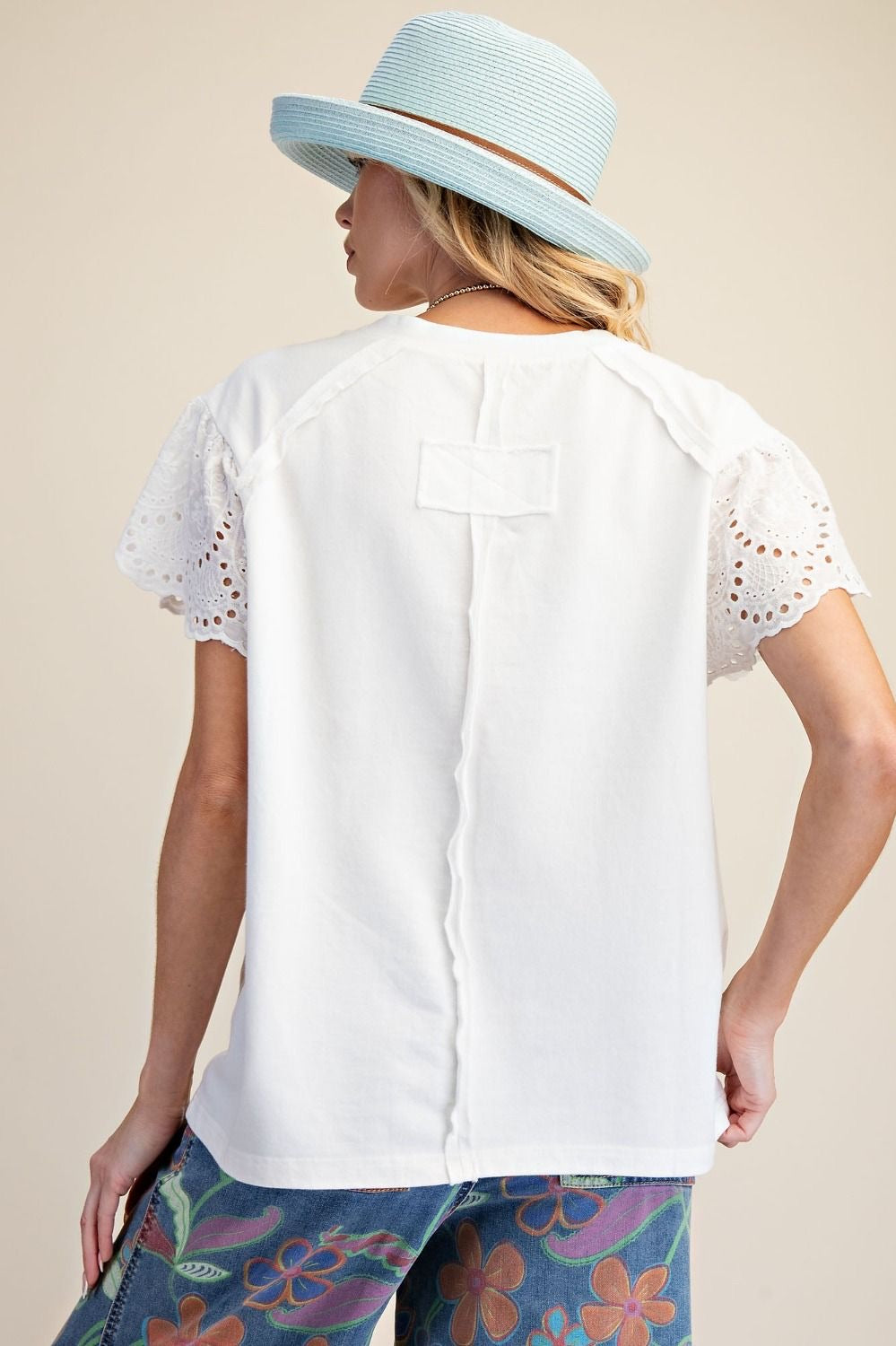 EASEL Crochet Patch Front Washed Terry Top