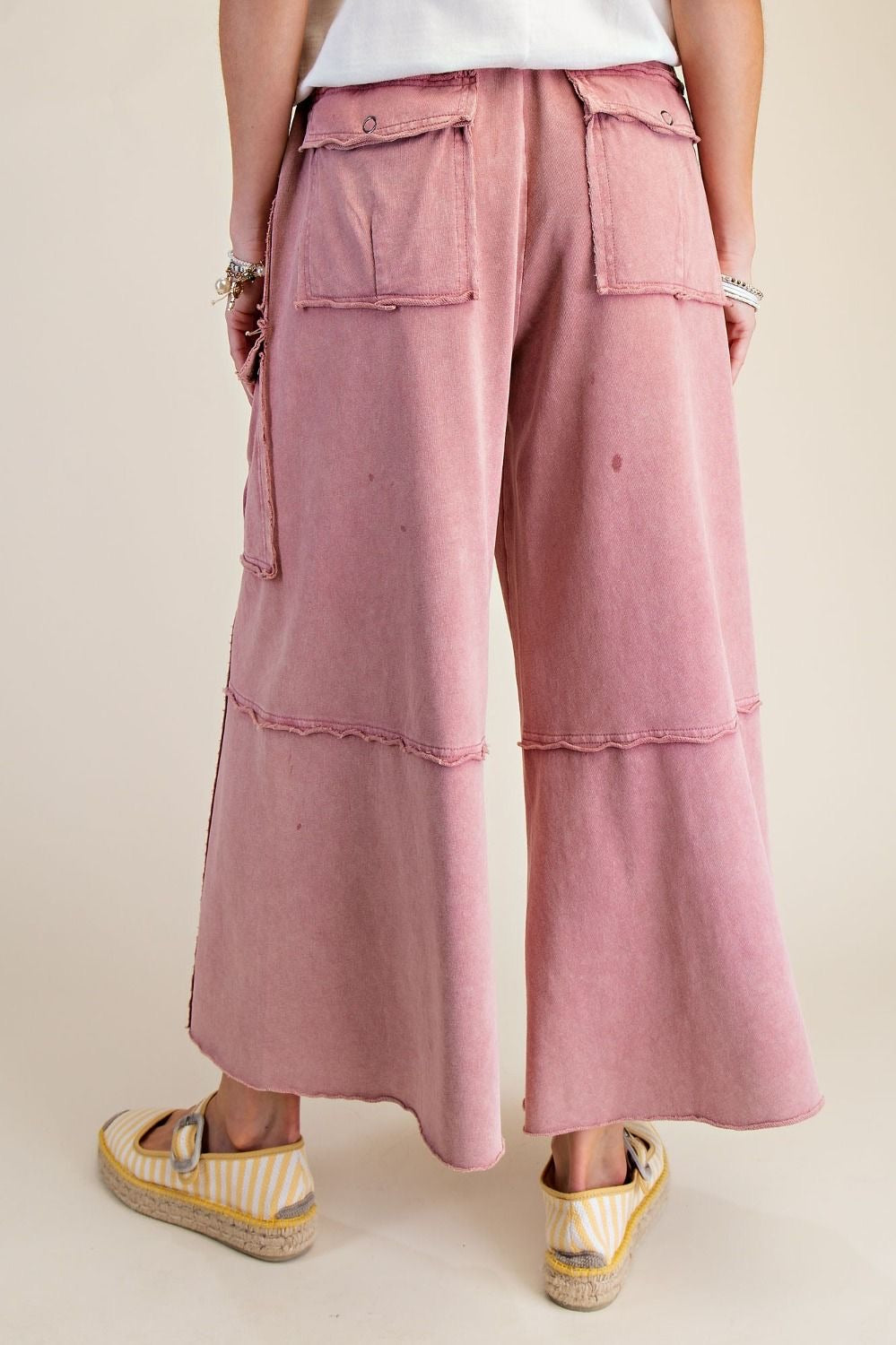 EASEL Wide Leg Terry Cargo Pants