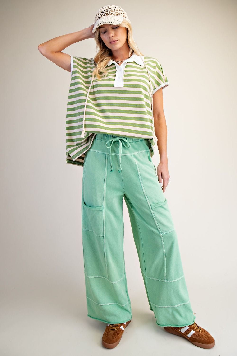 EASEL Exposed Seam Wide Leg Pants