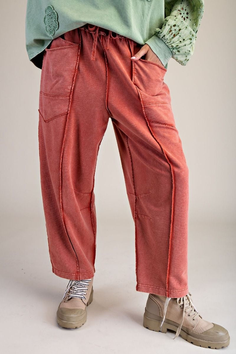 EASEL Barrel Leg Terry Knit Pants