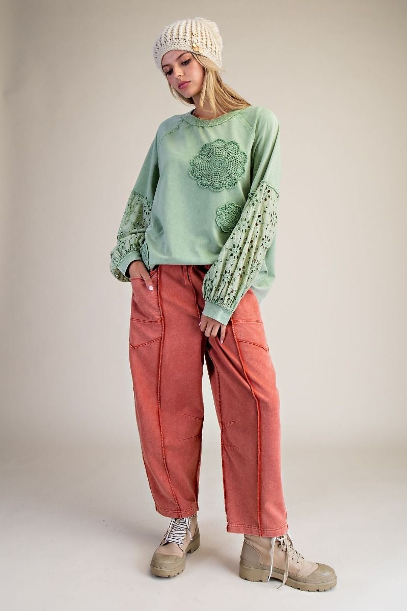 EASEL Barrel Leg Terry Knit Pants