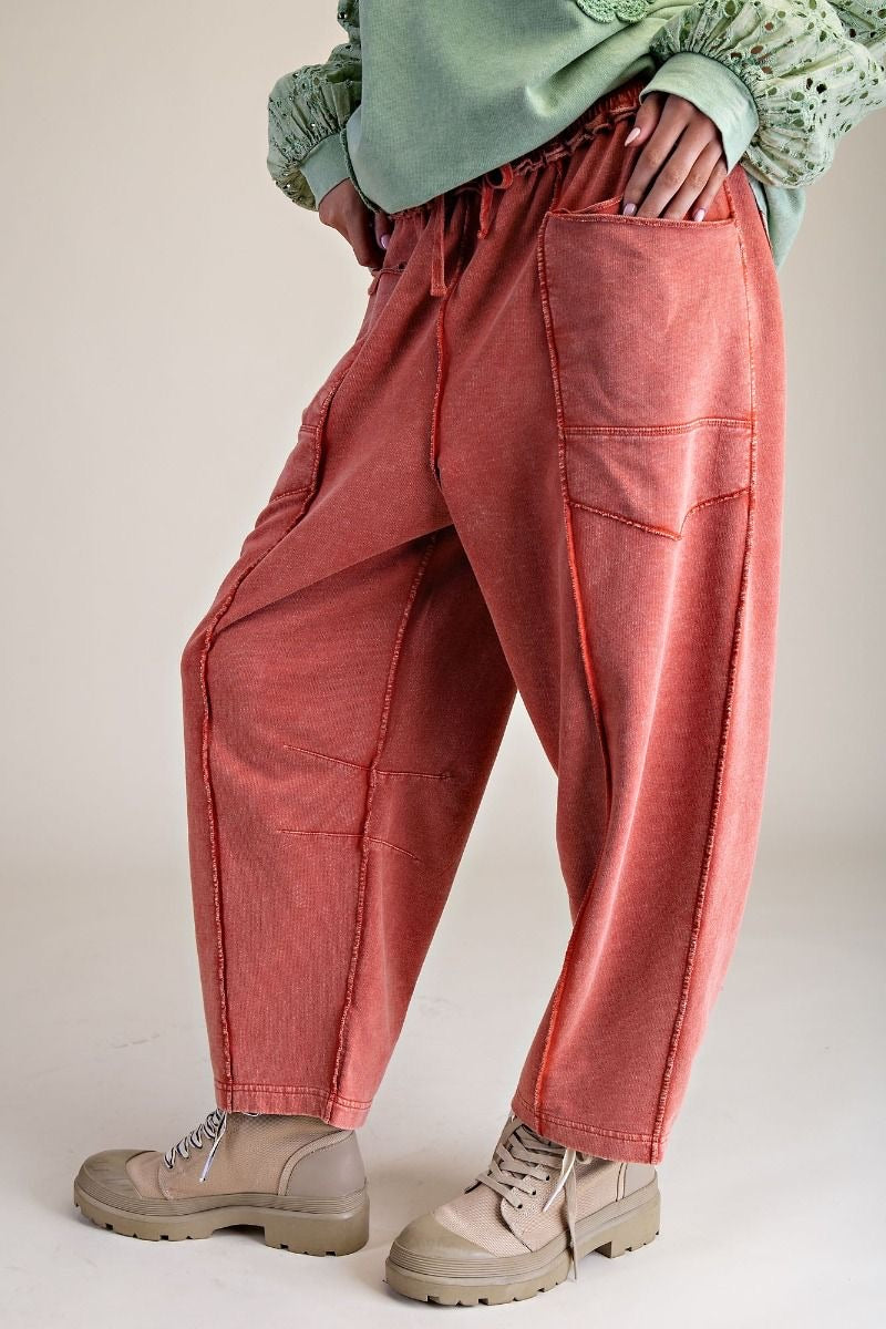 EASEL Barrel Leg Terry Knit Pants