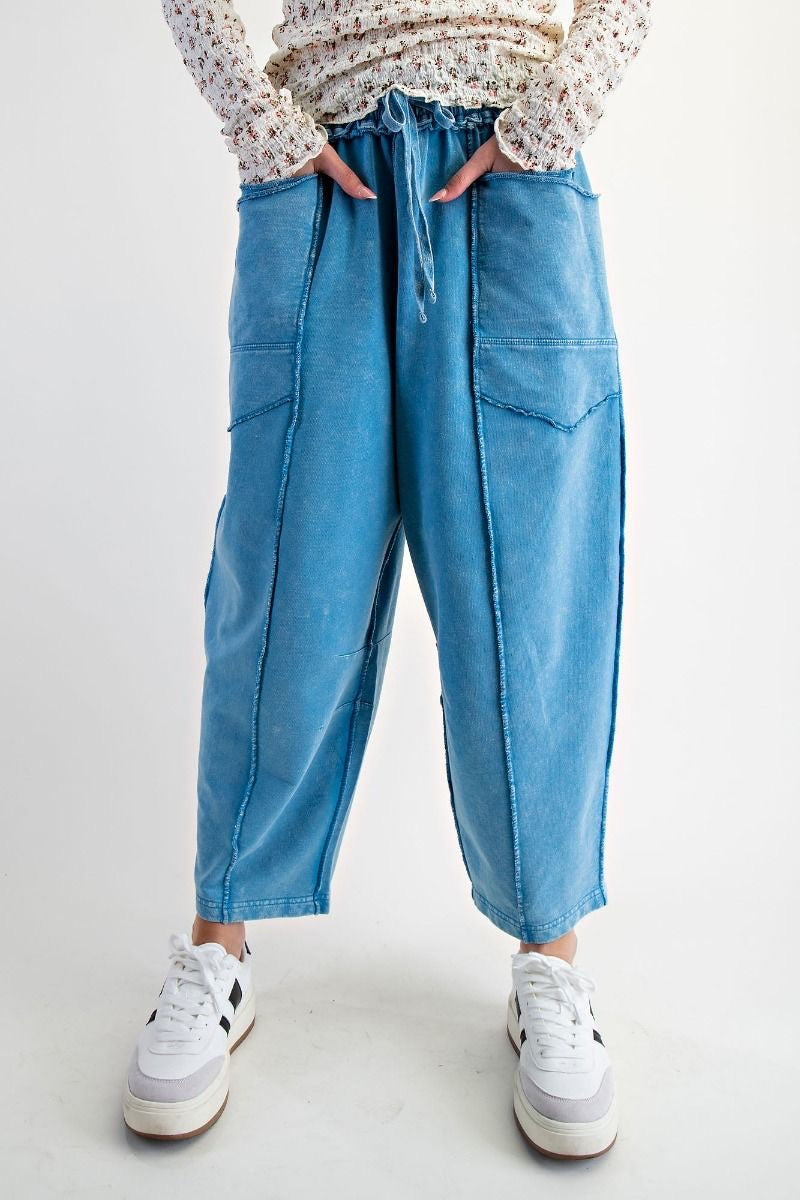 EASEL Barrel Leg Terry Knit Pants