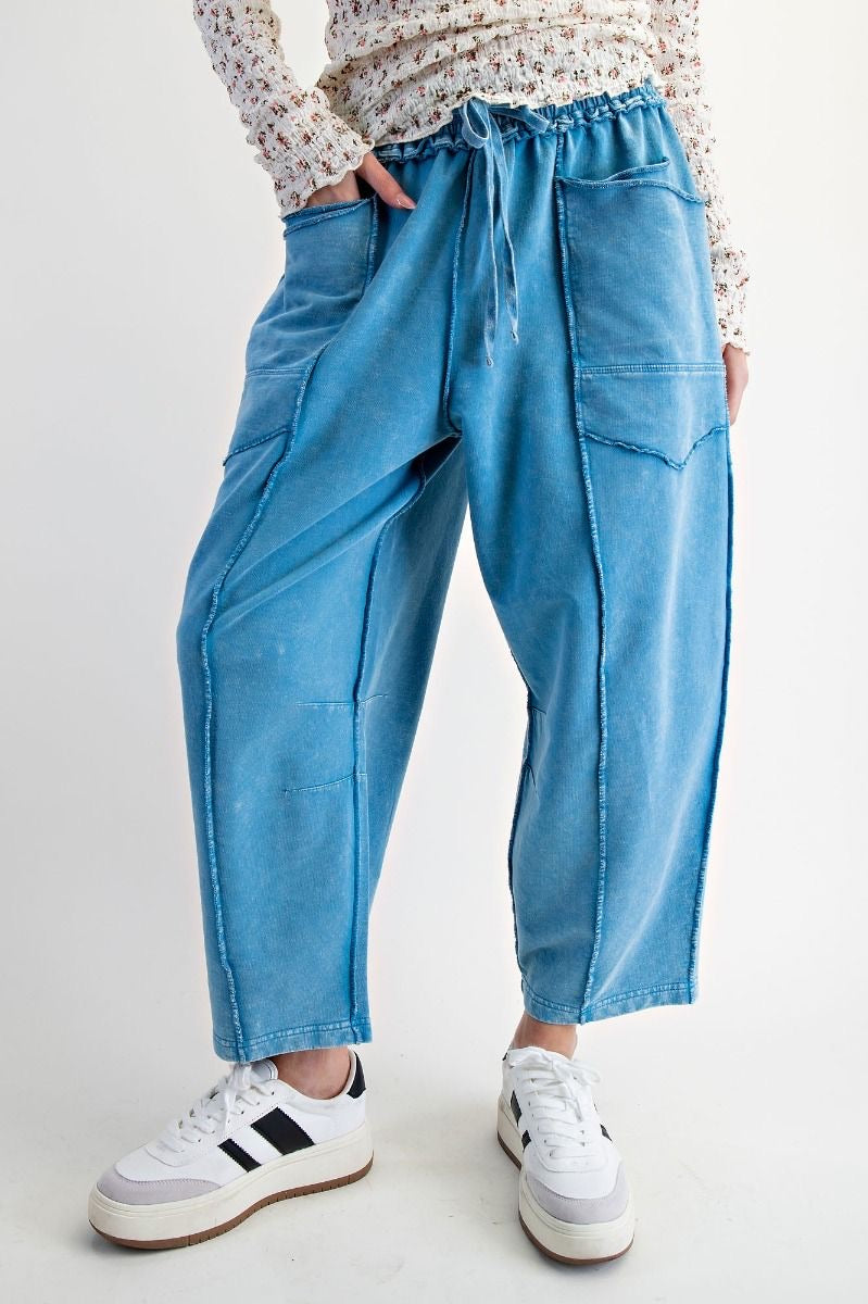 EASEL Barrel Leg Terry Knit Pants