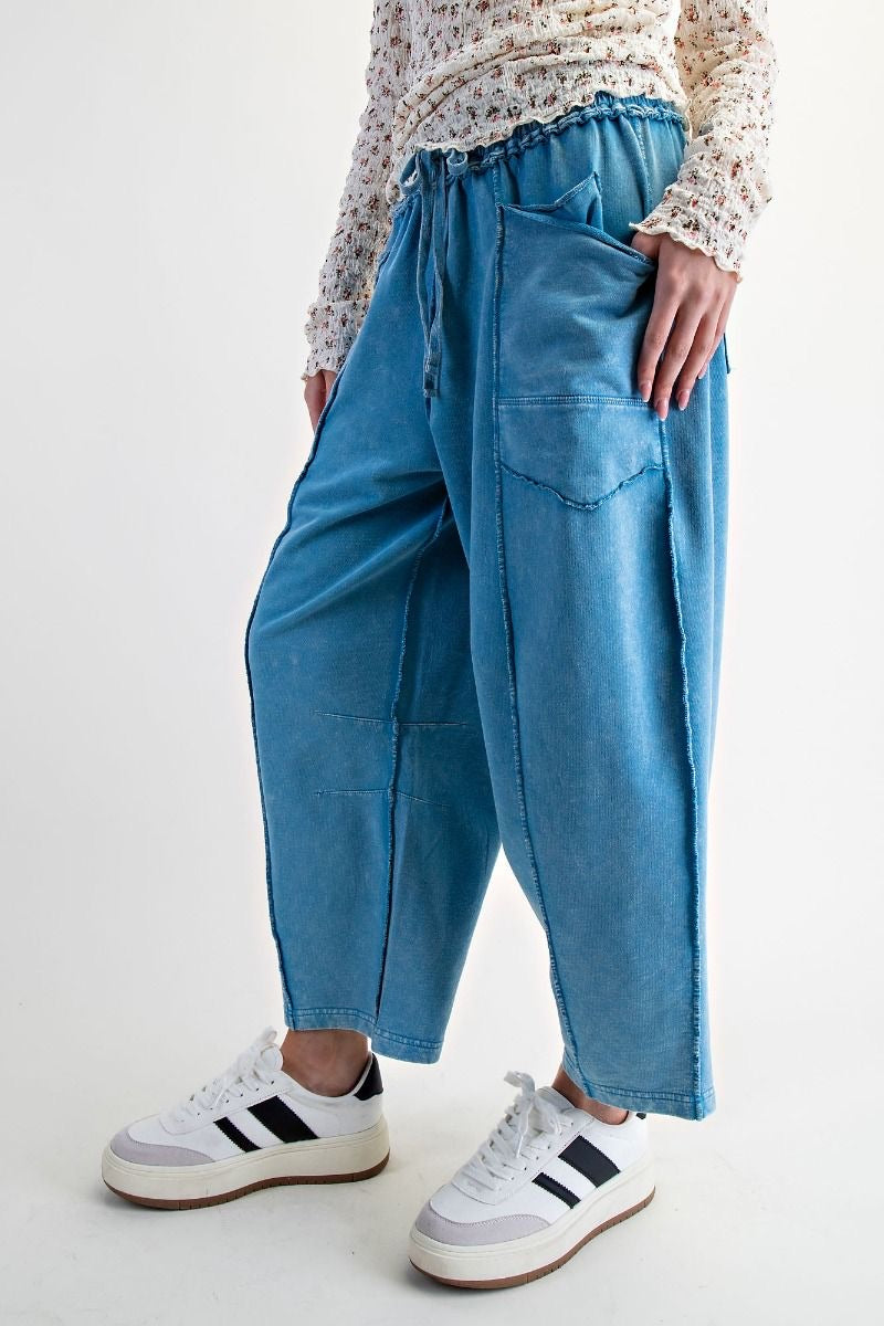 EASEL Barrel Leg Terry Knit Pants