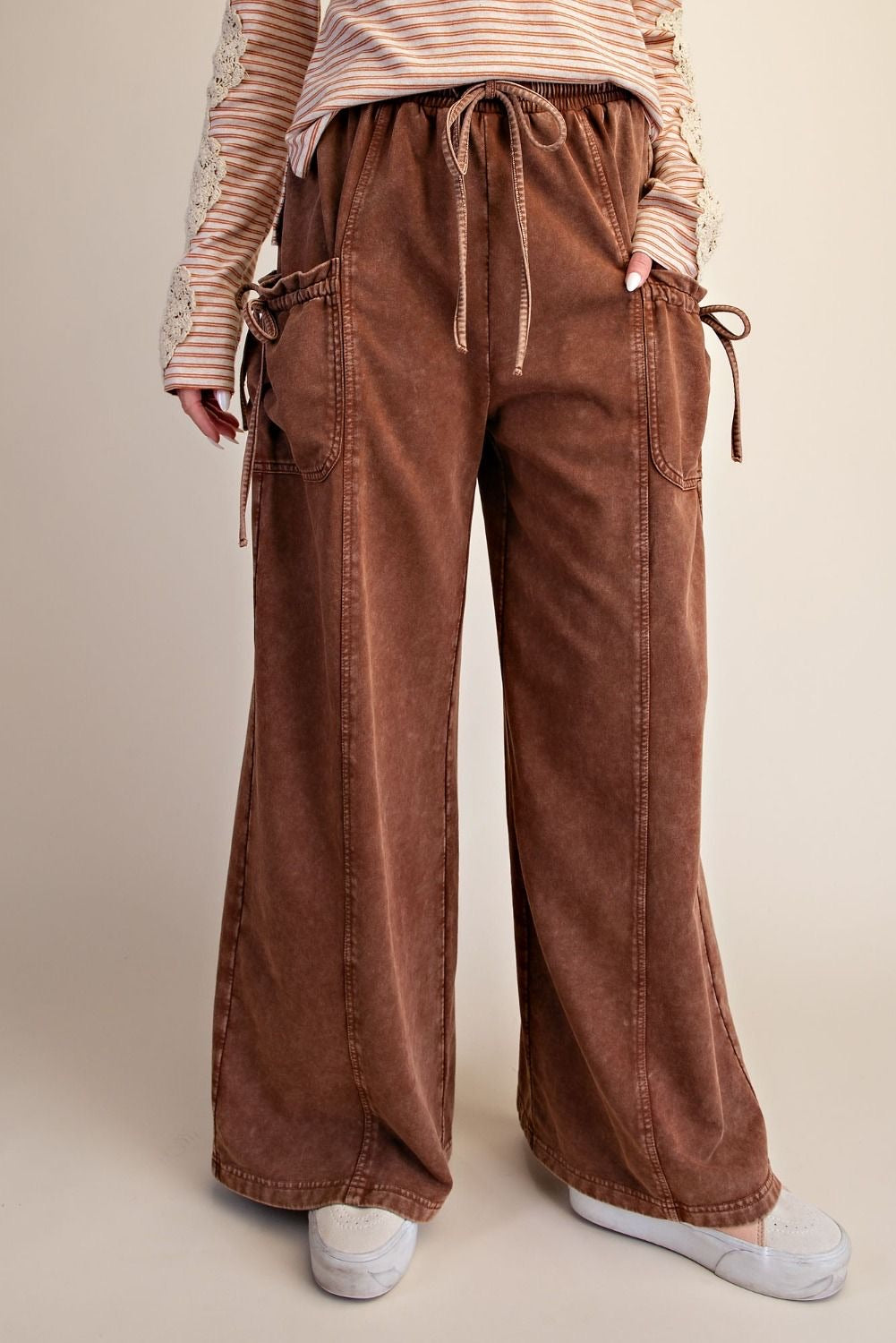EASEL Wide Leg Pants w/ Large Tie Cargo Pockets