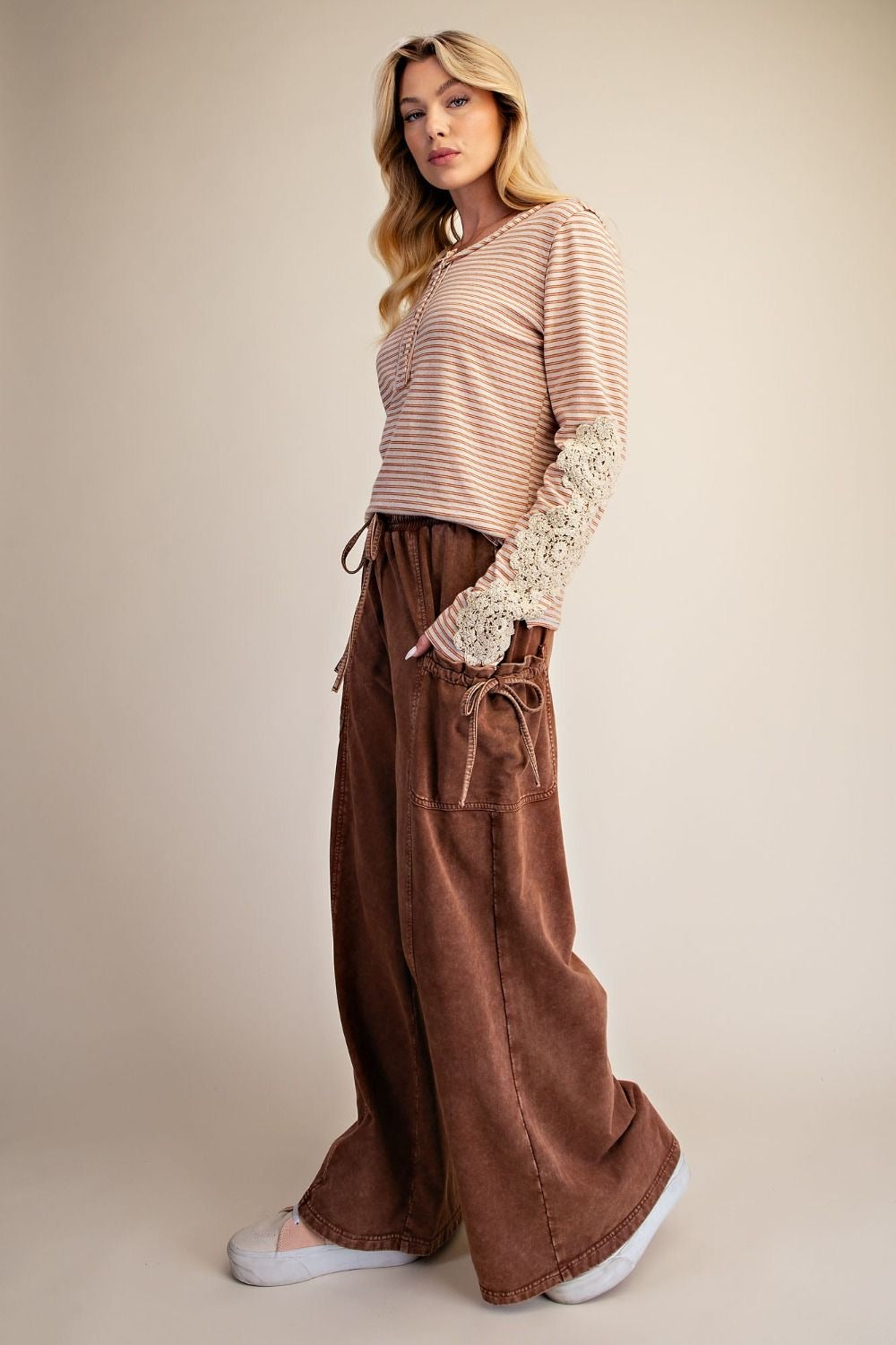 EASEL Wide Leg Pants w/ Large Tie Cargo Pockets